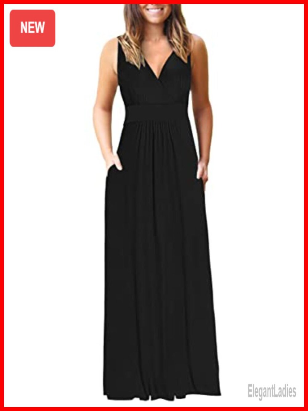 Women's Sleeveless V Neck Wrap Maxi Dress Casual Summer Beach Vacation